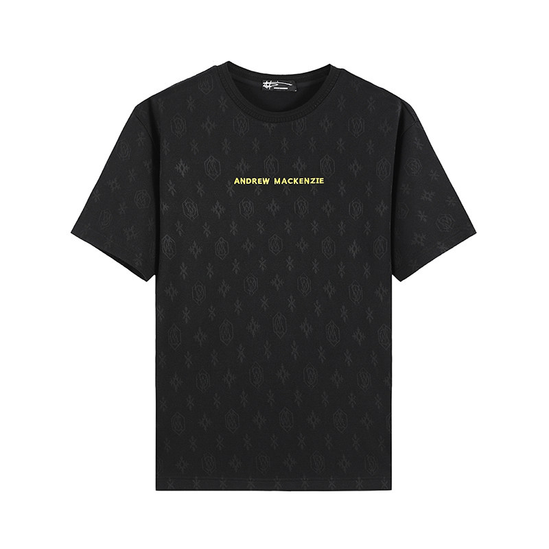 ANDREW MACKENZIE男士 夏季款休闲舒适圆领宽松版老花短袖T恤上衣