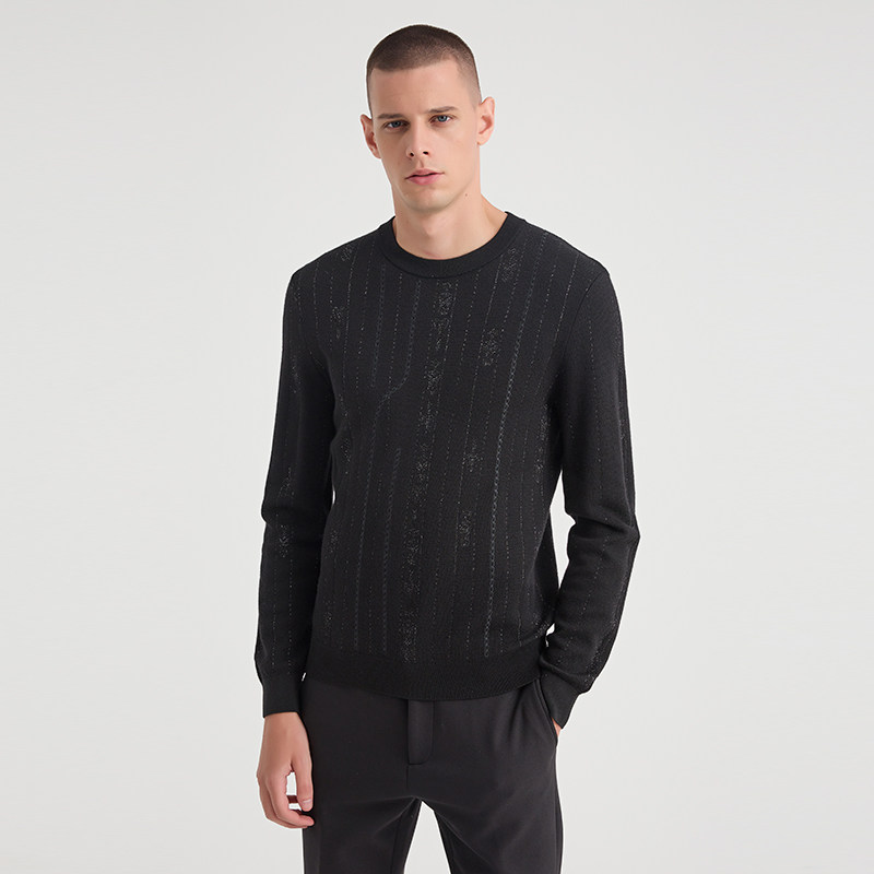 ANDREW MACKENZIE男士秋冬款休闲舒适绵羊毛圆领提花套头毛衫上衣