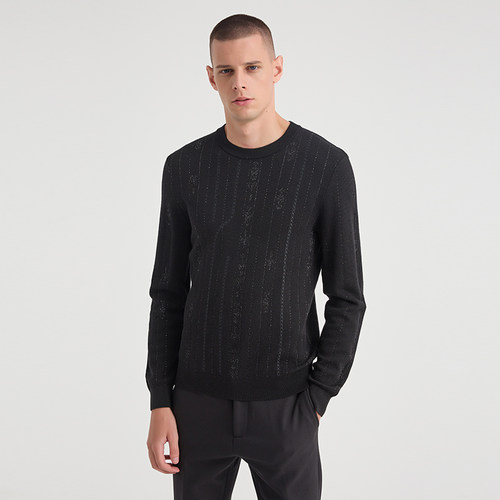 ANDREW MACKENZIE男士秋冬款休闲舒适绵羊毛圆领提花套头毛衫上衣