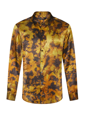 ANDREW MACKENZIE意大利男装时尚潮流精致花纹舒适长袖衬衫 黄色