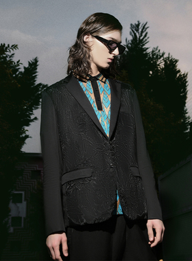 ANDREW MACKENZIE男士 春夏款商务休闲平驳领印花西服外套上衣