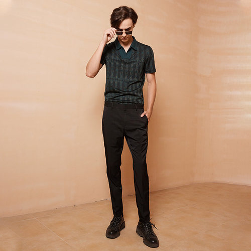 AMK夏季桑蚕丝衬衫领短袖polo衫