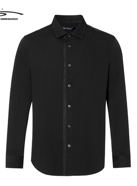 ANDREW MACKENZIE男士 春夏款商务休闲POLO领印花长袖衬衫T恤上衣