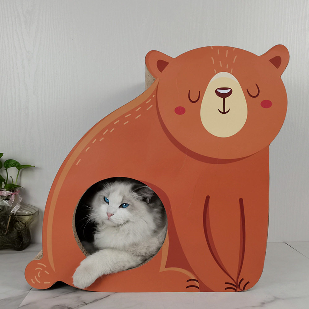 【支持跨境】icle大熊可爱猫抓板猫窝不掉屑瓦楞纸耐抓立式猫磨爪