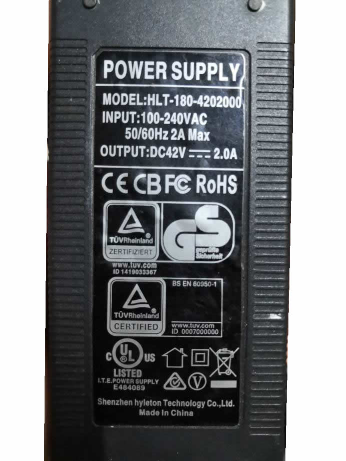 HLT-180-4202000 DC42V2.0A电动自行车圆口电源适配器充电器