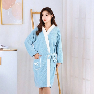 冬季长袖浴袍可穿式家用休闲居家服洗澡大浴巾比纯棉吸水柔软浴裙