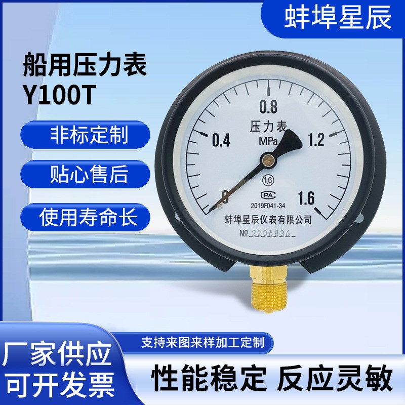 船用压力表Y100T 正负压真空表 气压水压径向带后边普通压力表