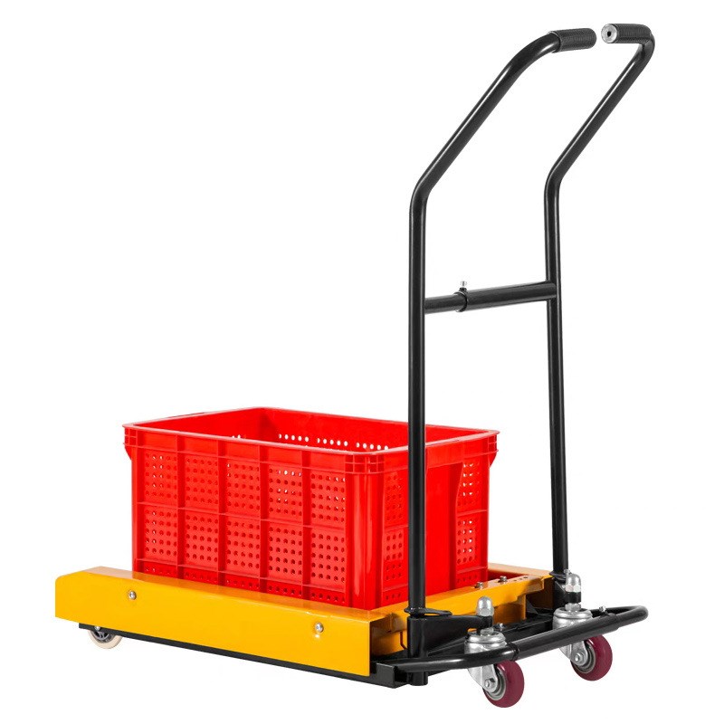 周转箱搬运车手动鸡蛋塑料筐小推叉车塑料升降车蔬菜水产超市专用
