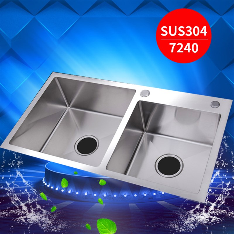 蓝华SUS304拉丝不锈钢水槽厨房洗菜盆3mm小尺寸双槽洗碗池子
