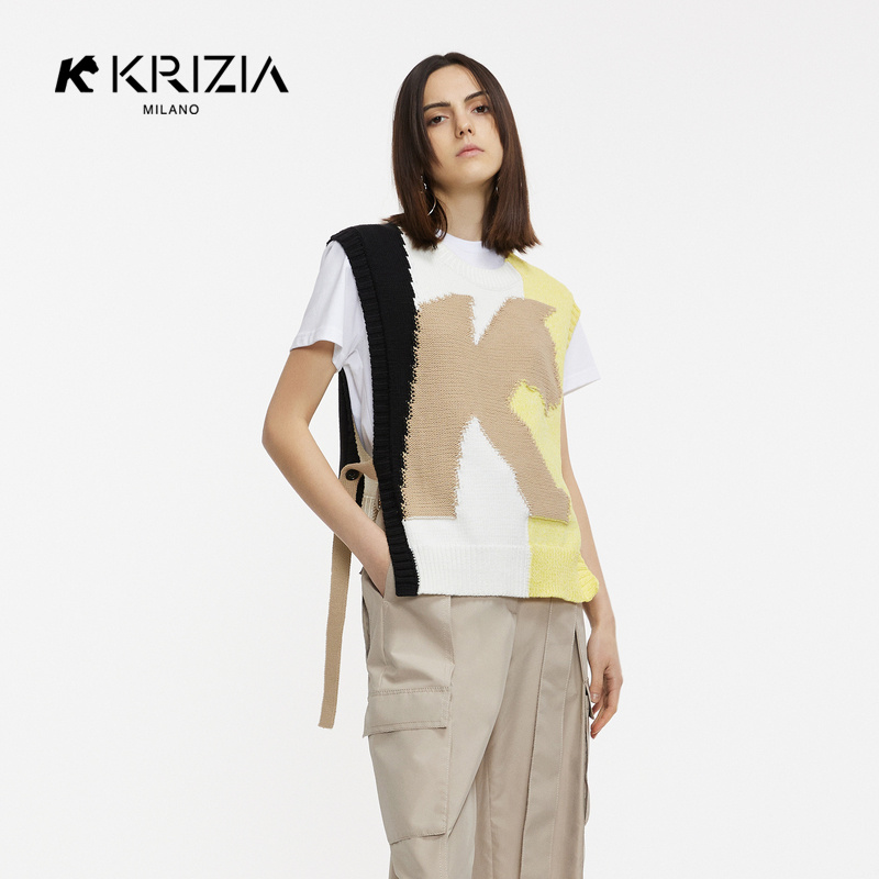 嵌花针织上衣KKRIZIA圆领