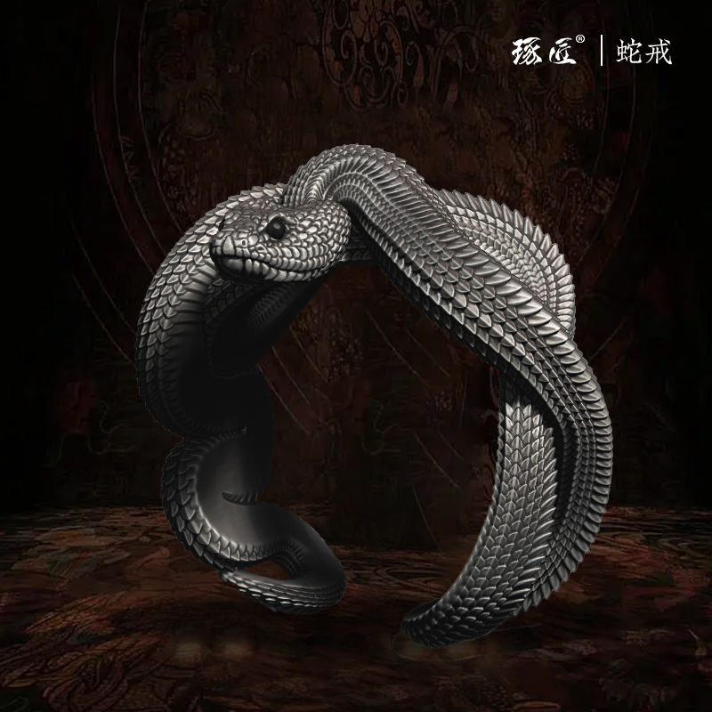 琢匠原创十二生肖蛇戒指小众手工设计尾戒S925银饰吊坠情侣对戒潮