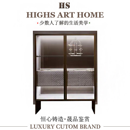意式轻奢高端餐边柜实木皮革定制