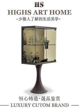 意式轻奢玻璃红酒柜LONGHI设计师现代高端别墅客厅实木展示储物柜