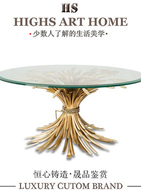 意式轻奢玻璃餐桌现代艺术创意设计师客厅家用不锈钢稻穗圆形饭桌