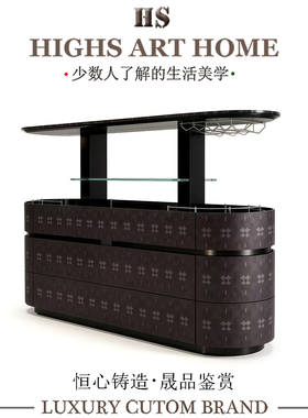 设计师款自动升降酒柜轻奢风高端实木餐边柜别墅客厅艺术感储物柜