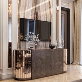意式 轻奢高端玻璃玄关柜别墅客厅新古典收纳餐边柜设计师款 储物柜