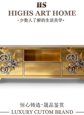 新款高端金属齿轮电视柜艺术感落地储物柜别墅豪宅客厅家用收纳柜