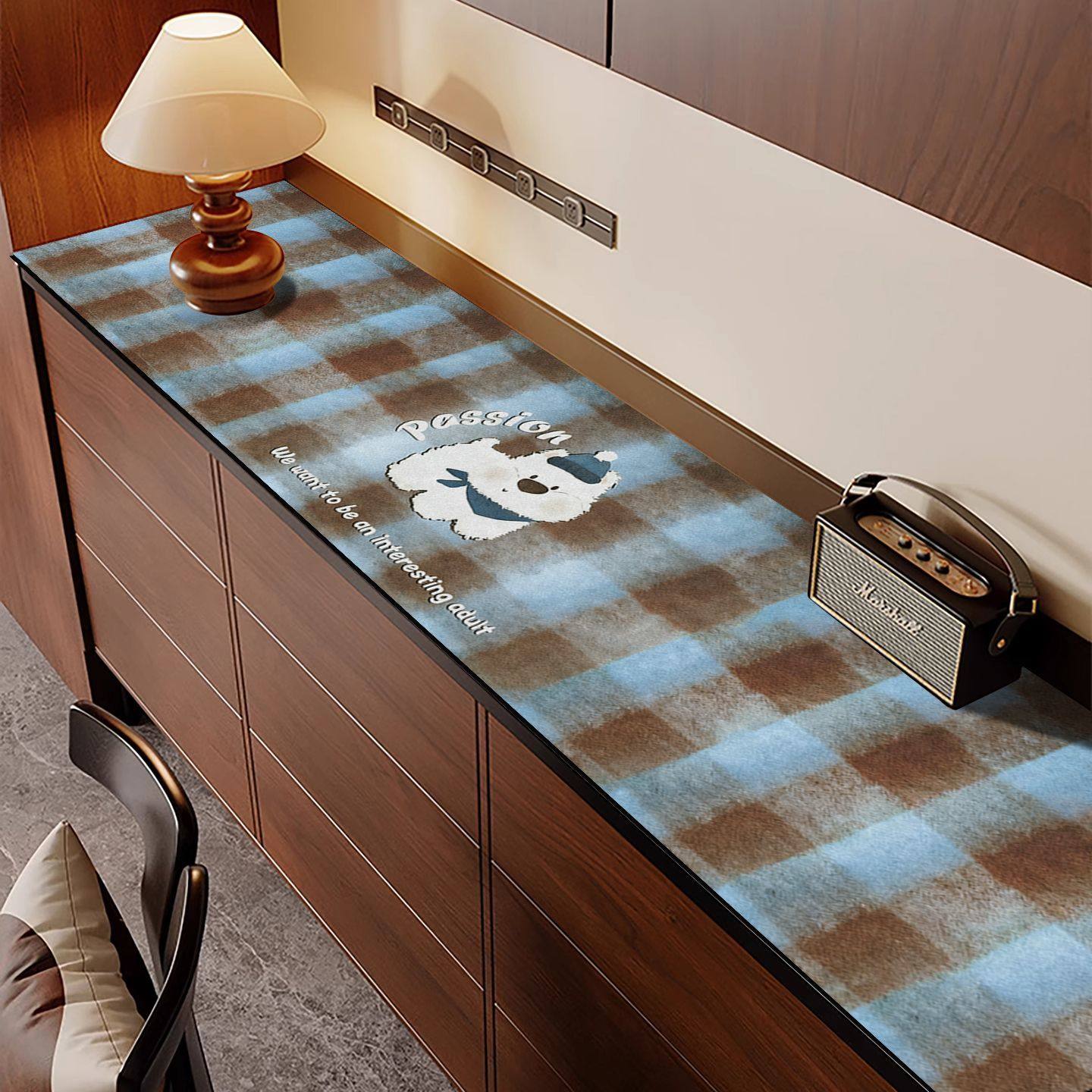 新款简约玄关桌面垫美式长条电视机柜盖布鞋柜保护垫秋冬毛绒桌布