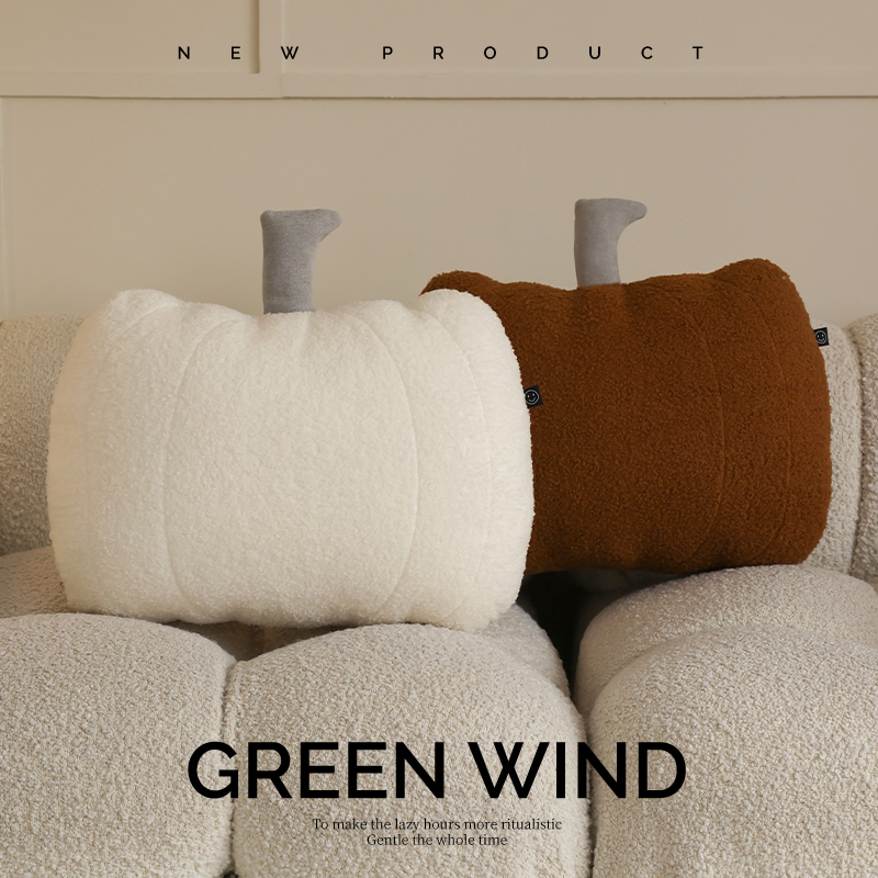 风也绿 泰迪绒南瓜剪影抱枕异形客厅沙发靠枕小清新抱枕奶油风