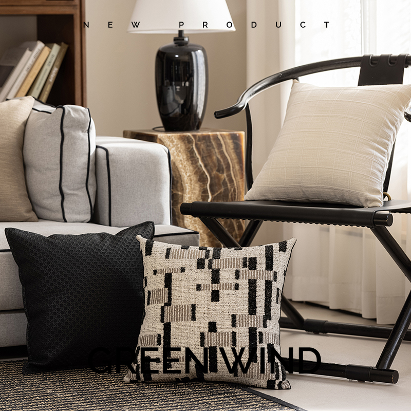 风也绿 轻奢黑白几何抱枕民宿沙发抱枕套不含芯方枕靠枕床头抱枕
