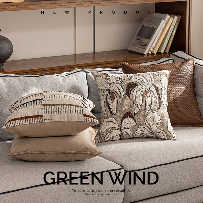 风也绿 中古风提花抱枕复古民宿沙发抱枕套不含芯方枕靠枕靠垫
