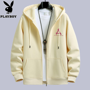 花花公子连帽加绒开衫卫衣男款秋冬季新款宽松男士秋装拉链外套潮