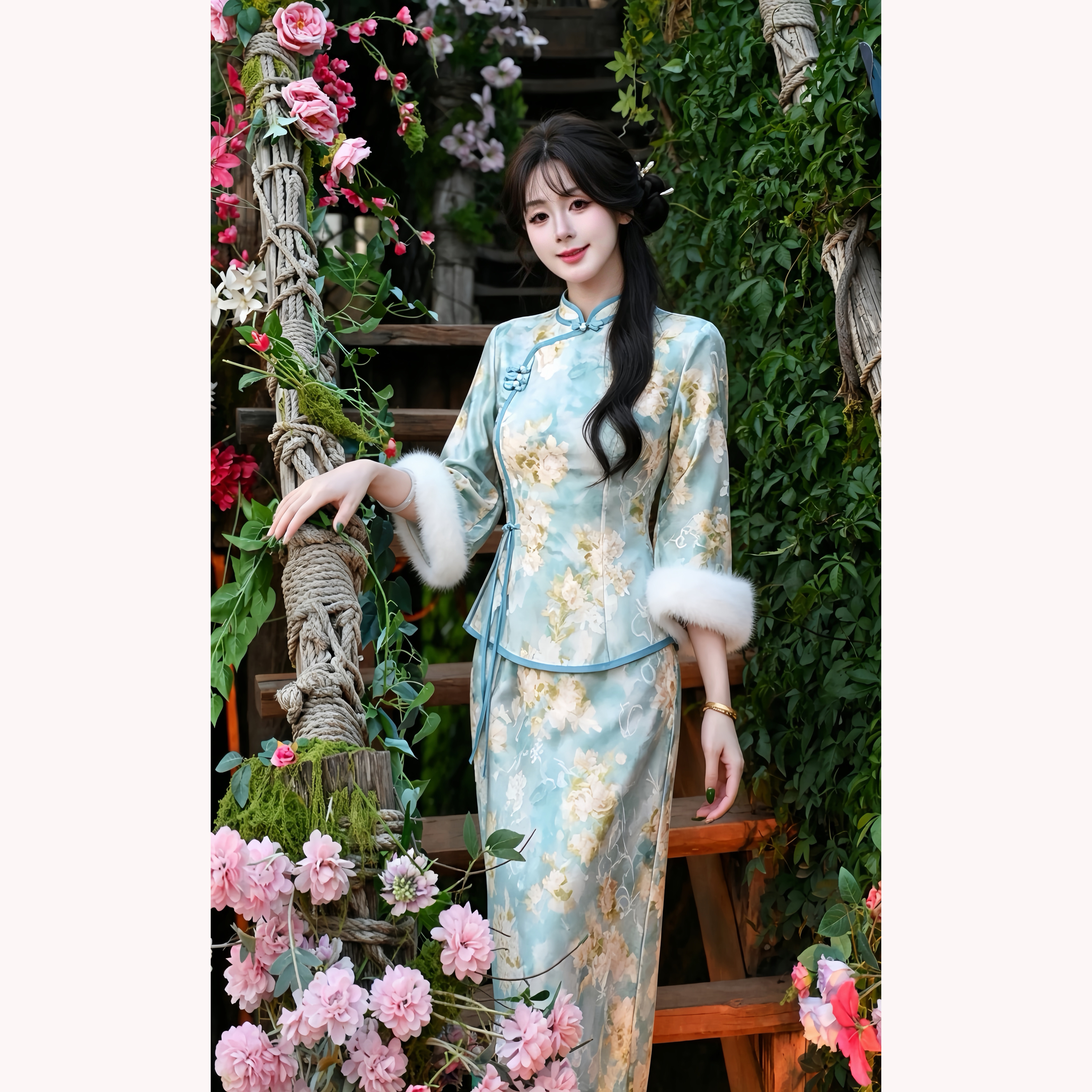 【浅云裳-加厚单里】潇夫人自制新中式国风气质分体旗袍两件套装