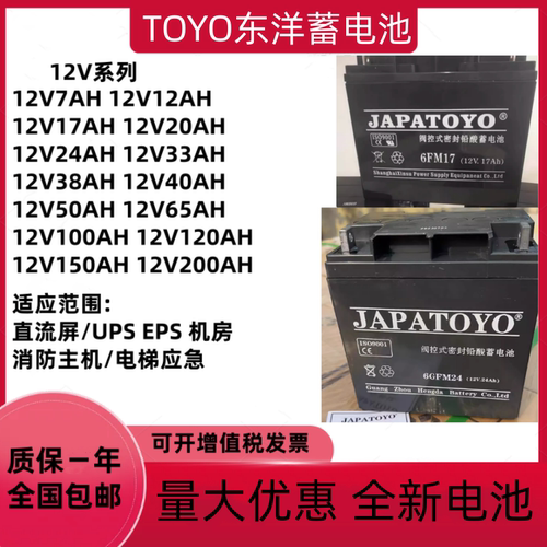 TOYO东洋蓄电池6GFM24消防主机12V24AH17AH38AH40AH直流屏UPSEPS