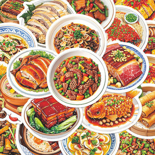 240张八大菜系名菜贴纸中国八大菜系的十大经典名菜图鉴小贴纸