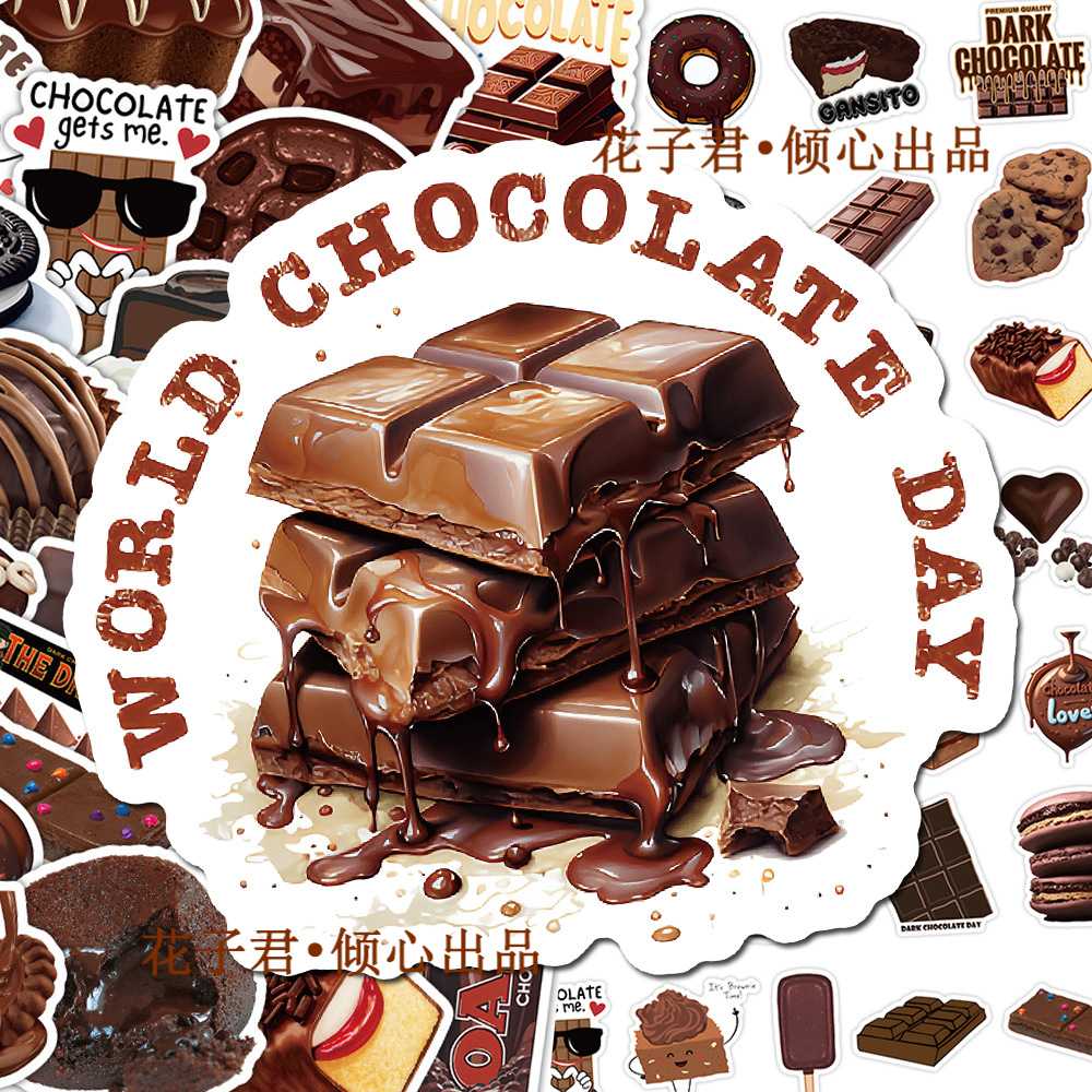 102张巧克力贴纸ins风写实甜品甜点创意精美装饰diy手账贴画防水