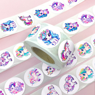 新品独角兽卷卷贴趣味可爱彩虹小马精美周边封口贴画diy桌面手账