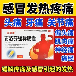 天蓝康布洛芬缓释胶囊24粒官方旗舰店正品发烧烫关节痛止痛退烧药