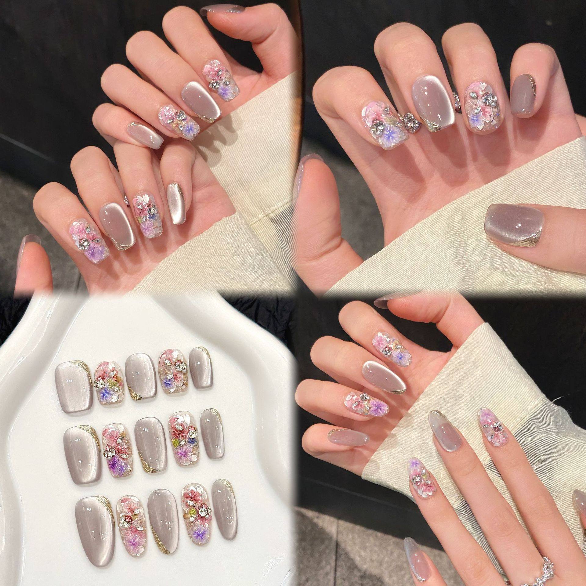 魅甲【花漾情话】干花玻璃珠猫眼爆款短甲高级感温柔纯手工穿戴甲,彩妆/香水/美妆工具,穿戴甲/甲片,淘宝优惠券,粉丝福利购,淘宝优惠卷