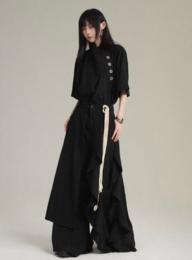 FG721 山本耀司风套装无性别穿搭设计感小众短袖衬衫高级感裤裙裤