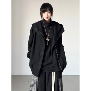 FG721原创设计感连帽开衫卫衣女秋冬百搭翻领拉链上衣链帽衫外套