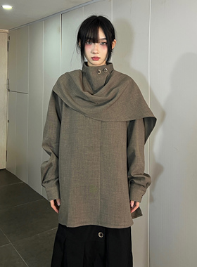 FG721 无性别高级感法式立领衬衫女半高领飘带围巾设计感小众衬衣