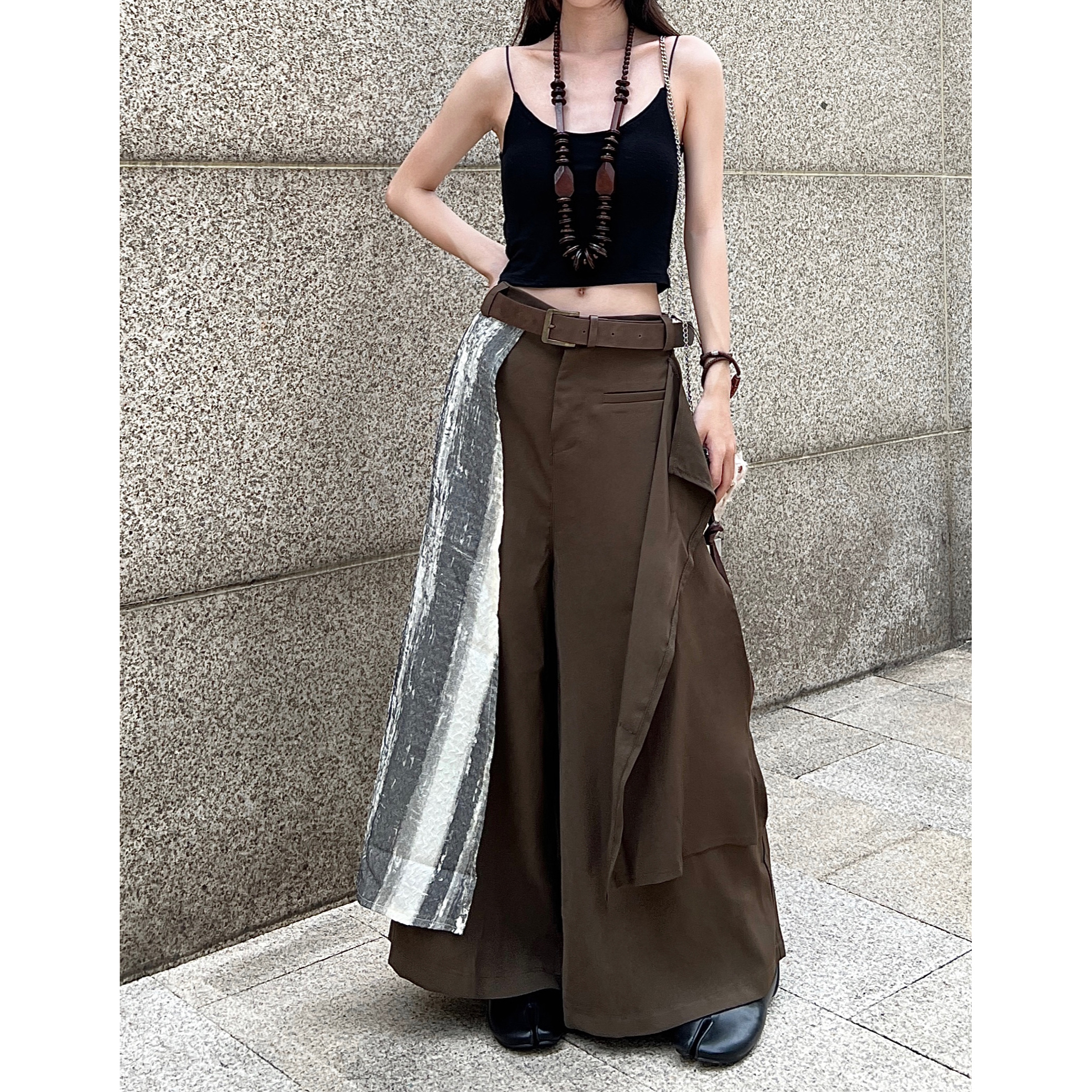 拼接设计感不规则裙裤无性别