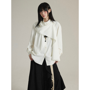 FG721 山本风高级感衬衫Lemaire风半高领飘带围巾设计感小众衬衣