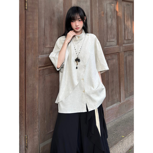 原创高级感衬衫中性风半高领上衣