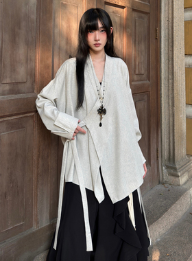 FG721 原创山本耀司风上衣女新中式道袍秋冬绑带长袖衬衫外套中性