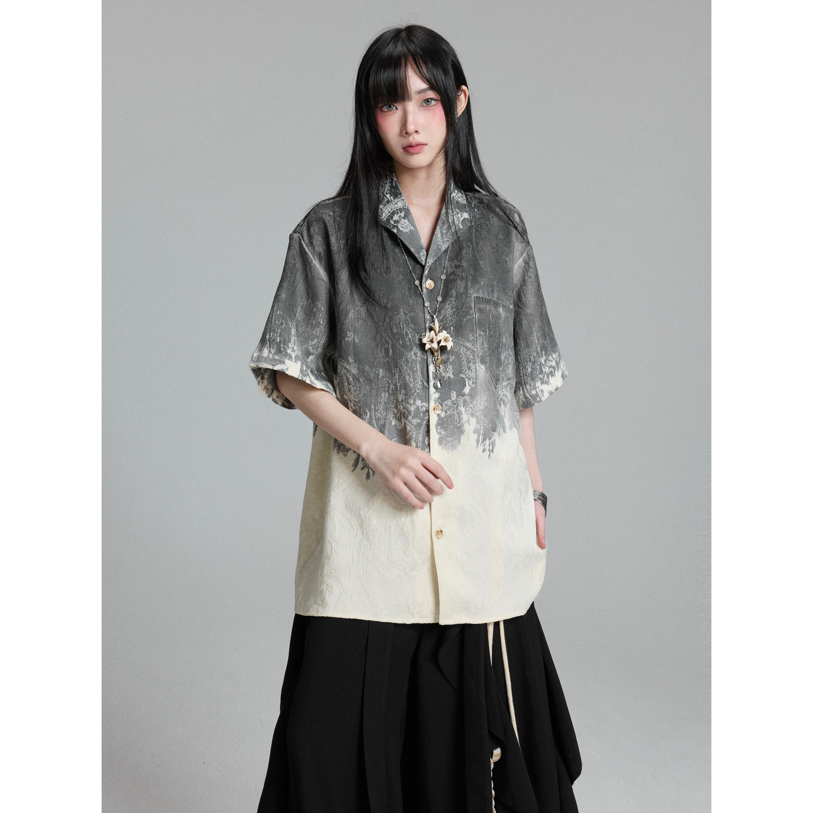 新中式扎染提花衬衫女夏季新款图片