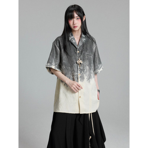 新中式扎染提花衬衫女夏季新款