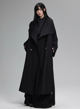 FG721原创小众高级感黑色风衣长款外套秋冬过膝山本耀司西装大衣
