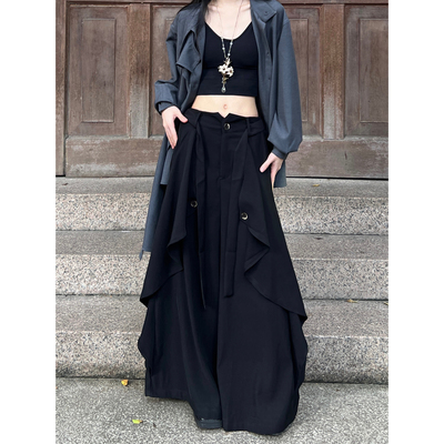 高腰新中式不规则阔腿裤