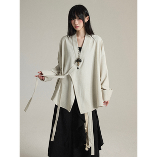 FG721 原创设计感小众上衣女新中式道袍早秋绑带长袖衬衫外套中性