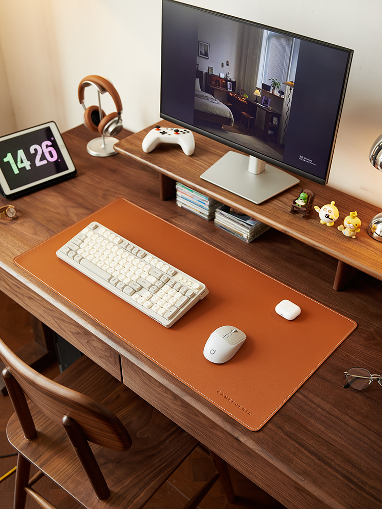 鼠标垫超大软木皮革办公笔记本电脑键盘垫高外观纯色大桌面垫