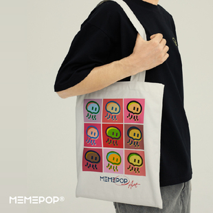 迷因水母帆布袋MEMEPOP官方原创12安纯棉波普印花款包包百搭时尚