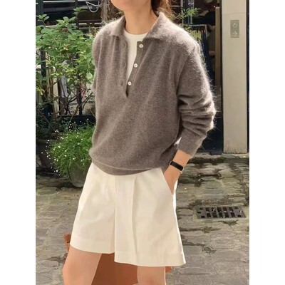 翻领纽扣毛衣开衫女 Collar button sweater cardigan for women