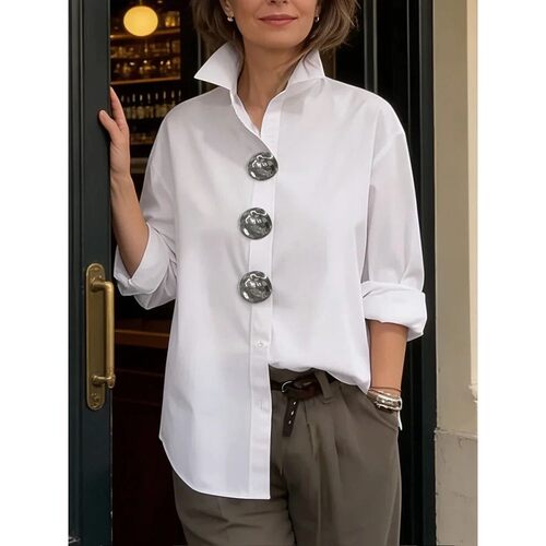 立领纯色长袖衬衫Stand up collar button up long sleeved shirt