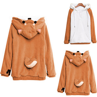 Casual color matching plush loose sweater拼色毛绒宽松卫衣T恤